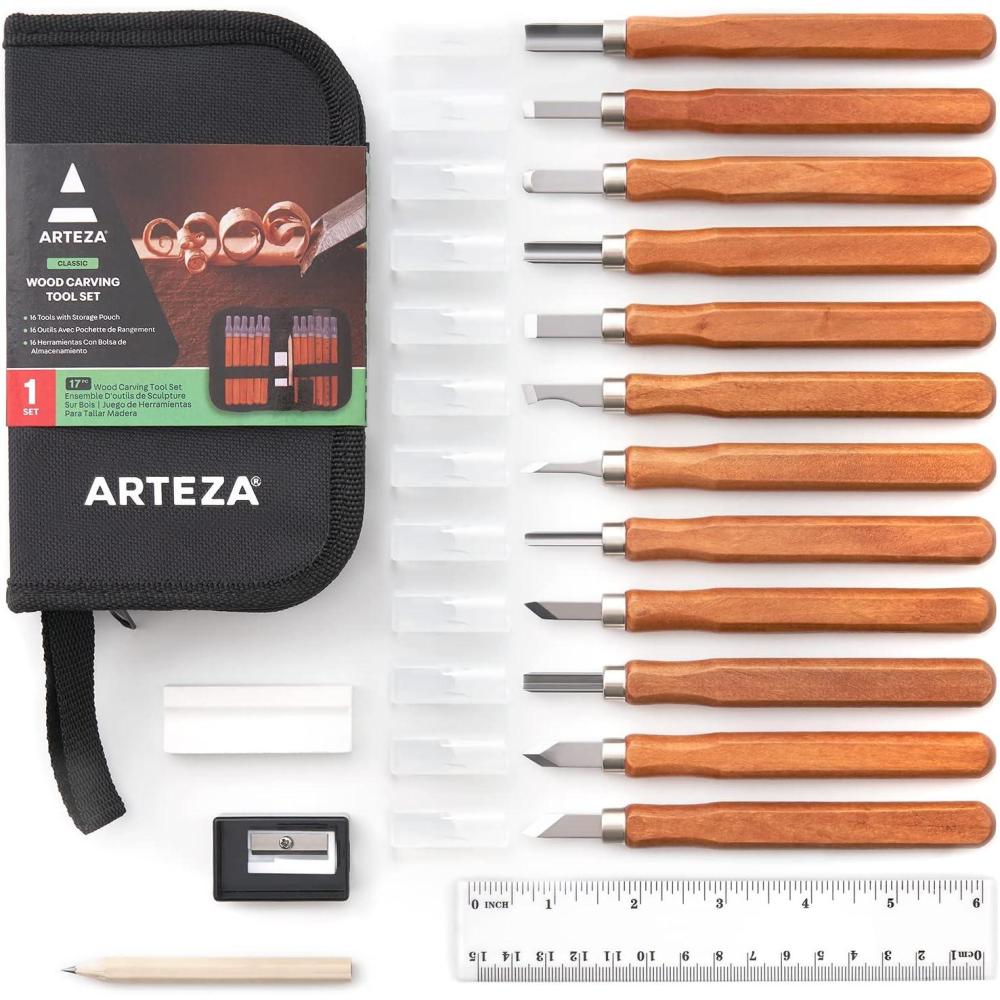 imageArteza Wood Carving Tools Kit 12 Cherry Wood Carving Tools with Steel Nozzles Craft Supplies for DIY Projects