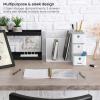 ARTEZA Desktop Storage Rack with Divider – 3 Drawers for Art and Office Supplies, Pencil Holder Organizer for Desk, 11.57 x 8.43 x 8.5 in, Cool Gray(3 Drawers White)