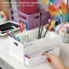 ARTEZA Desktop Storage Rack with Divider – 3 Drawers for Art and Office Supplies, Pencil Holder Organizer for Desk, 11.57 x 8.43 x 8.5 in, Cool Gray(4-Compartment & 1 Drawer)