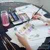 ARTEZA Metallic Watercolor Paint Set 24 Colors, Shimmering Watercolors in Half Pans with Water Brush Pen & Tin Box, Luminous, High-Pigment Paints for Paper & Mixed Media, Holiday Gift for Artists(Iridescent  Set of 12)