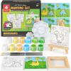 ARTEZA Animal-Themed Painting Set for Kids, 4 Pre-Sized 8×8 Inch Canvases, 24 Vibrant Acrylic Colors, 4 Brushes & Palettes, Creative Art Activities for Ages 6+(Dinosaur)