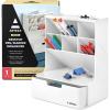 ARTEZA Desktop Storage Rack with Divider – 3 Drawers for Art and Office Supplies, Pencil Holder Organizer for Desk, 11.57 x 8.43 x 8.5 in, Cool Gray(6-Compartment White)