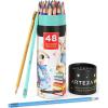 Arteza Kids Erasable Colored Pencils, Set of 48, Triangular Pencil Crayons, Pre-Sharpened, Art Supplies for School, Home, Doodling, and Drawing