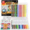 Arteza Kids Fantasy Coloring Kit, 3 Canvases 4 x 4 Inches, 10 Markers, 16 Watercolor Pencils, 1 Paint Brush, 1 Sharpener, Art Set for Kids Activities(Animals)
