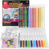 Arteza Kids Fantasy Coloring Kit, 3 Canvases 4 x 4 Inches, 10 Markers, 16 Watercolor Pencils, 1 Paint Brush, 1 Sharpener, Art Set for Kids Activities(Fantasy)