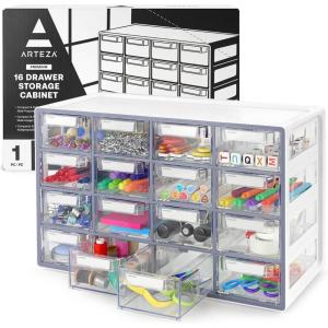 ARTEZA 20 Drawer Organizer and Storage Cabinet – Clear Plastic, Stackable Drawers for Makeup, Crafts, Sewing, Office Supplies, Small Parts & Tools(16 Cabinet)