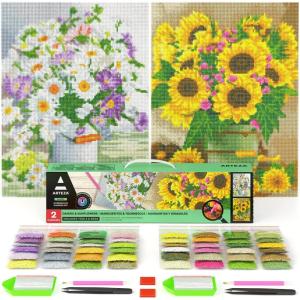 ARTEZA 5D Diamond Painting Kit, 2-Pack, Beach Designs, Full-Drill Diamond Art for Adults, 12 x 16 Inches Canvases, Round Rhinestones, & Painting Accessories, Bead Art Craft Supplies(Daisy and Sunflower)