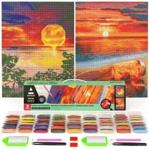 ARTEZA 5D Diamond Painting Kit, 2-Pack, Beach Designs, Full-Drill Diamond Art for Adults, 12 x 16 Inches Canvases, Round Rhinestones, & Painting Accessories, Bead Art Craft Supplies(Moon)