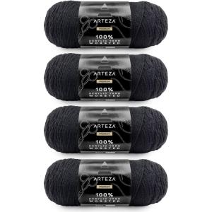 ARTEZA Acrylic Yarn for Crocheting, 4 x 200-g Skeins of Worsted Yarn for Knitting, Mossy A602, Knitting & Crochet Supplies(Black)
