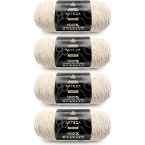 ARTEZA Acrylic Yarn for Crocheting, 4 x 200-g Skeins of Worsted Yarn for Knitting, Mossy A602, Knitting & Crochet Supplies(Freshly Pressed)