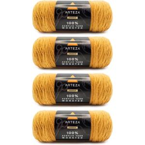 ARTEZA Acrylic Yarn for Crocheting, 4 x 200-g Skeins of Worsted Yarn for Knitting, Mossy A602, Knitting & Crochet Supplies(Going for Gold)