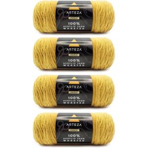 ARTEZA Acrylic Yarn for Crocheting, 4 x 200-g Skeins of Worsted Yarn for Knitting, Mossy A602, Knitting & Crochet Supplies(Hello Sunshine)