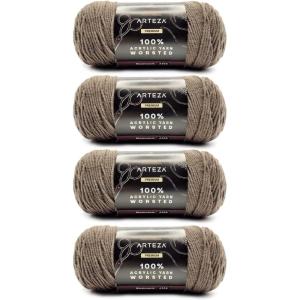 ARTEZA Acrylic Yarn for Crocheting, 4 x 200-g Skeins of Worsted Yarn for Knitting, Mossy A602, Knitting & Crochet Supplies(Mushroom)
