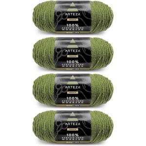 ARTEZA Acrylic Yarn for Crocheting, 4 x 200-g Skeins of Worsted Yarn for Knitting, Mossy A602, Knitting & Crochet Supplies(Pack Mossy)