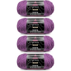 ARTEZA Acrylic Yarn for Crocheting, 4 x 200-g Skeins of Worsted Yarn for Knitting, Mossy A602, Knitting & Crochet Supplies(Sugar Plum)