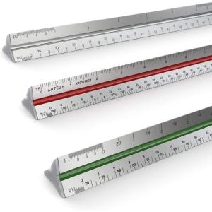ARTEZA Architectural Scale Ruler – 12-Inch Triangular Ruler, Anodized Aluminum Tool with Laser-Etched Markings for Blueprints & Tech Drawings