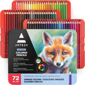 ARTEZA Colored Pencils 72 Soft Wax-Based Color Pencils for Adults & Artists. Pre-Sharpened Drawing Set for Blending, Coloring, Shading & Sketching. Professional Art Supplies in Tin Box, Holiday Gift(Set of 72 (Tin Case))