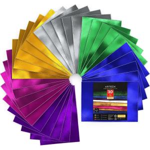 ARTEZA Craft Felt Sheets, 8.3 x 11.8 Inches, Set of 30, Metallic Assorted Colors, Stiff Non Woven Felt Fabric for Sewing and DIY Projects