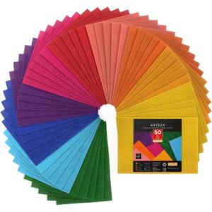 ARTEZA Craft Felt Sheets, 8.3 x 11.8 Inches, Set of 50, 5 Patterns, 10 Classic Colors, Stiff Non Woven Felt Fabric for Sewing and DIY Projects