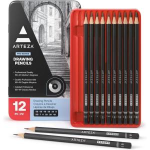 ARTEZA Drawing Sketch Pencils, Set of 12, Medium Hardness (6B – 4H), Graphite Pencils for Sketching and Drawing