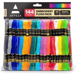ARTEZA Embroidery Thread 80 Skeins – 100% Mercerized Cotton Floss in Black, White, Dark Gray & Light Gray – for Cross Stitch, Needlework, Jewelry and Crafts(Neon)