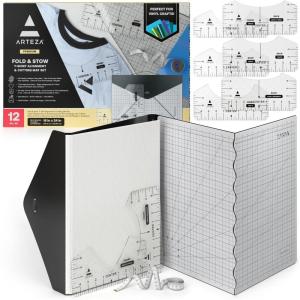 ARTEZA Fold & Stow Multifunctional Cutting Mat Set, 18×24 Inch, Self-Healing, Anti-Slip, with Detachable Ironing Pad, T-Shirt Alignment Rulers, and Tape Measure
