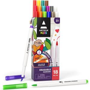ARTEZA Kids Fine Tip Washable Markers, 42 Bright Colors, 36 Washable Marker Pens and 6 Non-Washable Neon Pens, School Supplies for Kids Ages 3 and Up(18 Bold Tip)