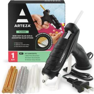 ARTEZA Mini Glue Gun for Crafting, 20W, 30 Clear and 10 Glitter Glue Sticks, Built-in Stand, Craft and Scrapbooking Supplies(20W)