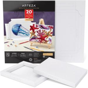 ARTEZA Mixed Media Paper Foldable Canvas Pad, 7×8.6 Inches, 20 Sheets, DIY Frame, Heavyweight Multimedia Paper, 228 lb, 370 GSM, Acid-Free, Art Supplies for Painting & Mixed Media Art