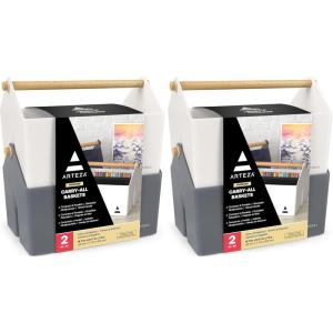 ARTEZA Plastic Portable Craft Storage Organizer, Pack of 2, Gray and Ivory, 3-Sectioned Plastic Basket with Handle, Caddy Organizer(Pack of 4)