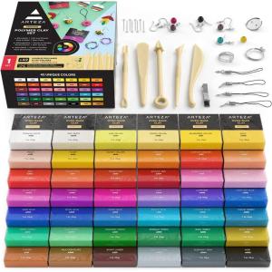ARTEZA Polymer Clay Kit, 42 Colors with 5 Tools – Oven-Bake Modeling Clay for Jewelry Making, DIY Crafts, Sculpting & Creative Projects(Set of 42)