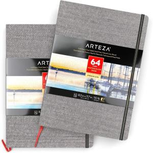 ARTEZA Watercolor Book, Pack of 2, 64 Pages Each, 8.3×11.7 Inches Watercolor Journal, 110lb/230gsm Water Color Book