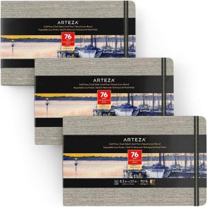 ARTEZA Watercolor Book, Pack of 3, 76 Pages Each, 5.1×8.3 Inch Watercolor Notebook, 110lb/230gsm Cold Pressed Water Pad(5.1×8.3″ 3 Pack)