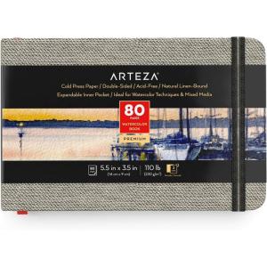 ARTEZA Watercolor Book, Pack of 3, 80 Pages Each, 3.5×5.5 Inch Watercolor Notebook, 110lb/230gsm Water Color Paper(Pack 1)