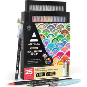 ARTEZA Watercolor Paint Pens, 24 Watercolor Brush Pens with Flexible Nylon Brush Tips, Paint Markers for Artists, and Beginners(Assorted Tones)