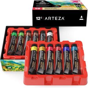 ARTEZA Watercolor Paint Set, 60 Colors in 12 ml/0.4 US fl oz Tubes, Premium Non Toxic Water Colors Paint for Adults, Artists & Hobby Painters, Bright Vibrant Watercolor Paints(Multicolor)