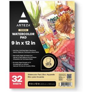 ARTEZA Watercolor Paper, Pack of 2, 32 Sheets Each, 9×12 Inch Watercolor Sketchbook, 140lb/300gsm, Cold Press, Acid Free Art Paper(32 Sheets  9×12 Inch)