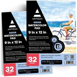 ARTEZA Watercolor Paper for Kids, 2 Pack, 30 Sheets Each, 9×12 Inches Water Pad, 135lb/200gsm, Glue Bound, Acid Free Kids Paper(64 Sheets)