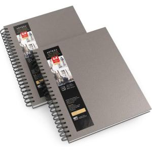 ARTEZA Watercolor Sketchbook, 2-Pack, 64 Pages Each, 9 x 12 Inches, Brown Hardcover, 140-Pound Spiral-Bound Paper(Gray)