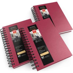 ARTEZA Watercolor Sketchbook, 2-Pack, 64 Pages Each, 9 x 12 Inches, Brown Hardcover, 140-Pound Spiral-Bound Paper(Pink)
