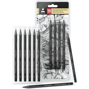ARTEZA Woodless Graphite Pencils, Set of 12, HB, 2B, 4B, 6B, 8B, and EE
