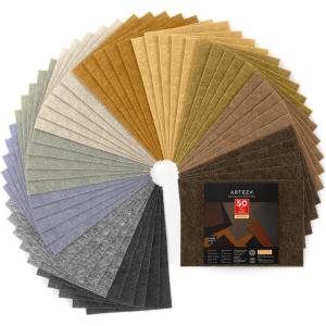 Arteza Craft Felt Sheets, Set of 50, 8.3 x 11.8 inches, 10 Brown and Gray Tones, 20 Soft and 30 Stiff Non Woven Felt Fabric Squares, 1.5mm and 1.3mm Thick, Sewing Fabric for DIY Projects