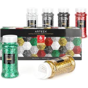 Arteza Fine Glitter Set, 6 x 2-oz Bottles, Ocean-Toned Glitter for Resin, Glue, Acrylic Paint, Arts and Crafts Supplies for Creating DIY Projects and Holiday Art(Jewel Tones)