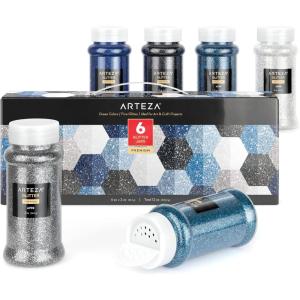 Arteza Fine Glitter Set, 6 x 2-oz Bottles, Ocean-Toned Glitter for Resin, Glue, Acrylic Paint, Arts and Crafts Supplies for Creating DIY Projects and Holiday Art(Ocean Colors)
