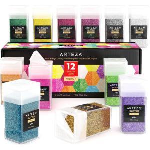 Arteza Glitter Shapes, Set of 6, Glitter for Resin in 0.9-oz Bottles, Glue, Acrylic Paint, Arts and Crafts Supplies for Creating School Projects, DIY Projects, and Holiday Art , Red(Neon)