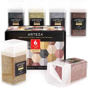 Arteza Glitter Shapes, Set of 6, Glitter for Resin in 0.9-oz Bottles, Glue, Acrylic Paint, Arts and Crafts Supplies for Creating School Projects, DIY Projects, and Holiday Art , Red(Metallic)