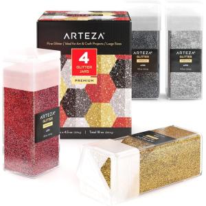 Arteza Glitter Shapes, Set of 6, Glitter for Resin in 0.9-oz Bottles, Glue, Acrylic Paint, Arts and Crafts Supplies for Creating School Projects, DIY Projects, and Holiday Art , Red(Fine Glitter)
