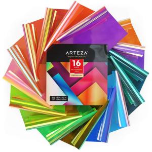 Arteza Holographic Self Adhesive Vinyl, 12×12 Inch, Set of 16, Multicolor Rainbow & Opal Craft Sheets, Easy to Cut & Weed, for Indoor & Outdoor Projects, Compatible with Most Craft Cutters(Multicolor)