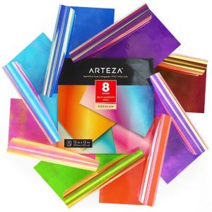 Arteza Holographic Self Adhesive Vinyl, 12×12 Inch, Set of 16, Multicolor Rainbow & Opal Craft Sheets, Easy to Cut & Weed, for Indoor & Outdoor Projects, Compatible with Most Craft Cutters(Red & Pink)