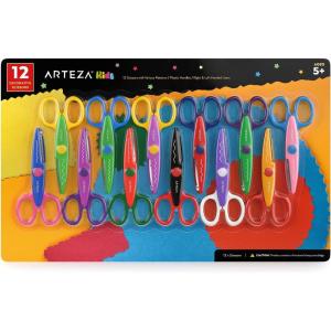Arteza Kids Decorative Scissors, Set of 12, 5.5 Inches, Craft Scissors with Different Patterns, School Supplies for Teachers and Students